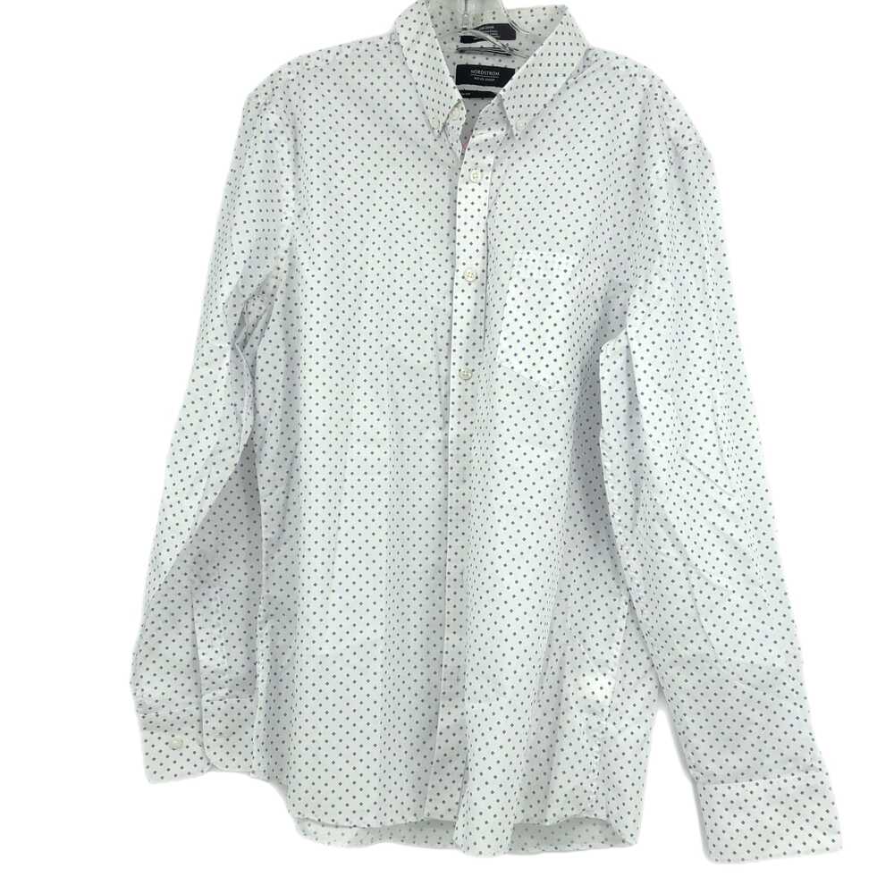 Nordstrom White Blue Button-Up Shirt Long Sleeve Round Neck | Mens L